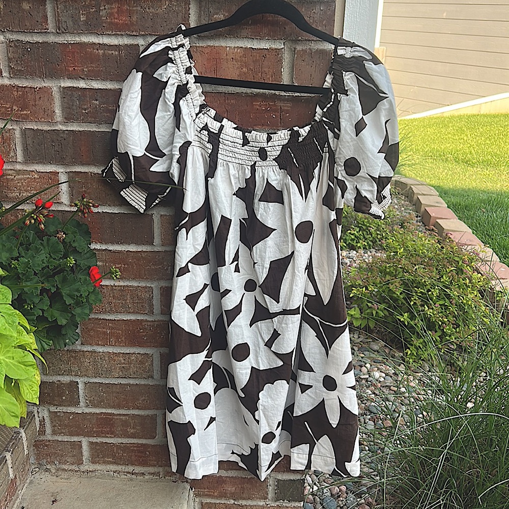 NWT Free People Brown and White Floral Mini Dress